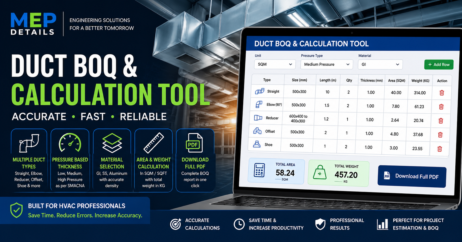 Free Duct BOQ & Calculation Tool