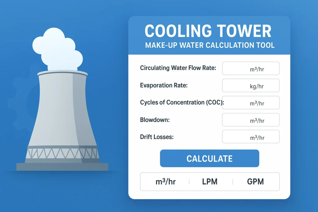 Cooling Tower – Make Up Water Calculation  Calculator –  Online Tool