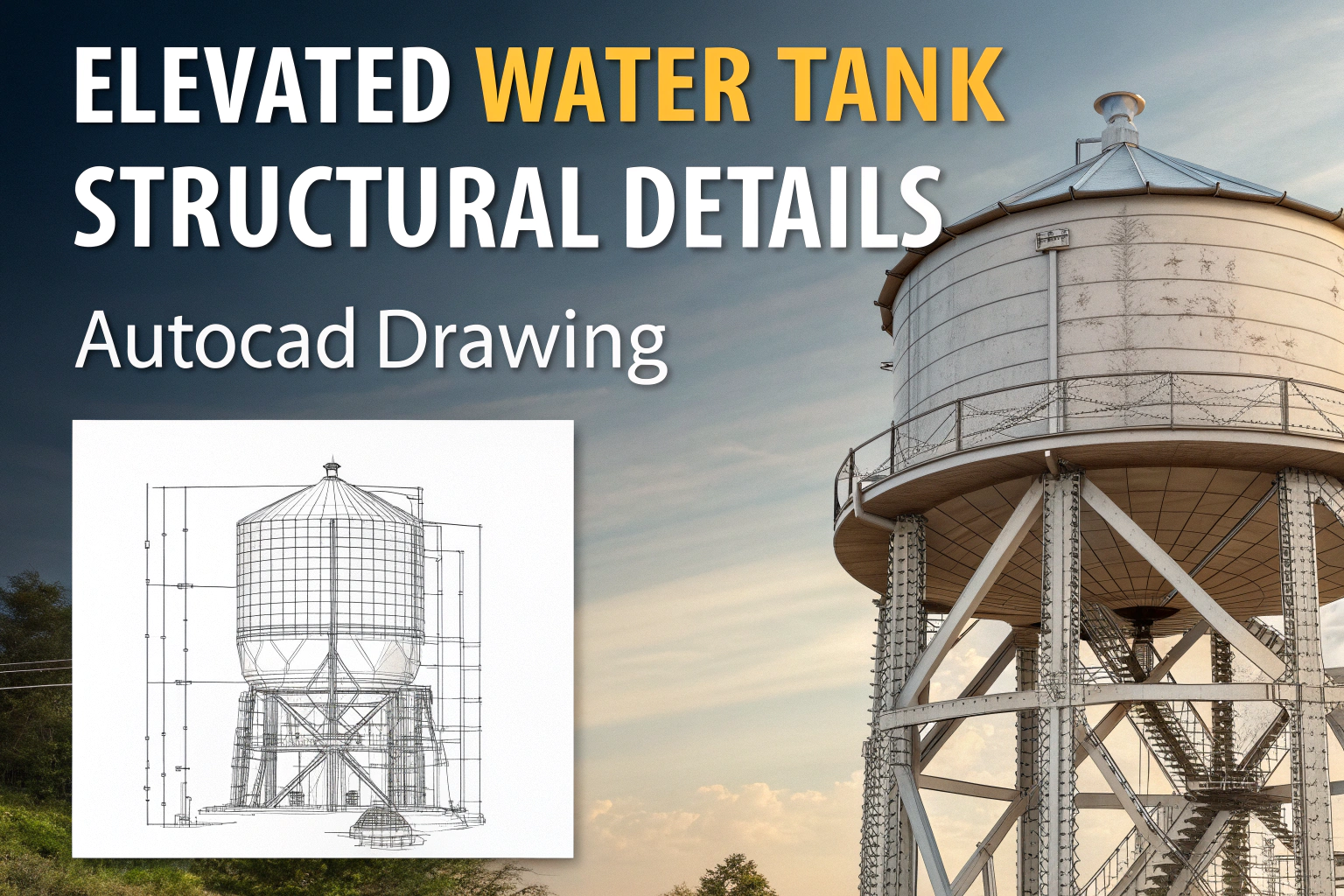 Elevated Water Tank AutoCAD Drawing – Free DWG